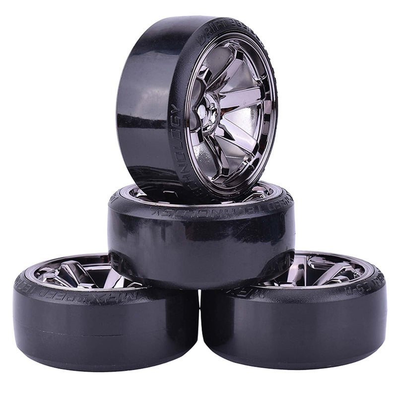LAFEINA RC Plastic Wheel and Tire Set, 63mm Hard Tyres for 1/10 Drift Car HSP Tamiya HPI Kyosho On-Road Drifting Car (Gray) - Image 1